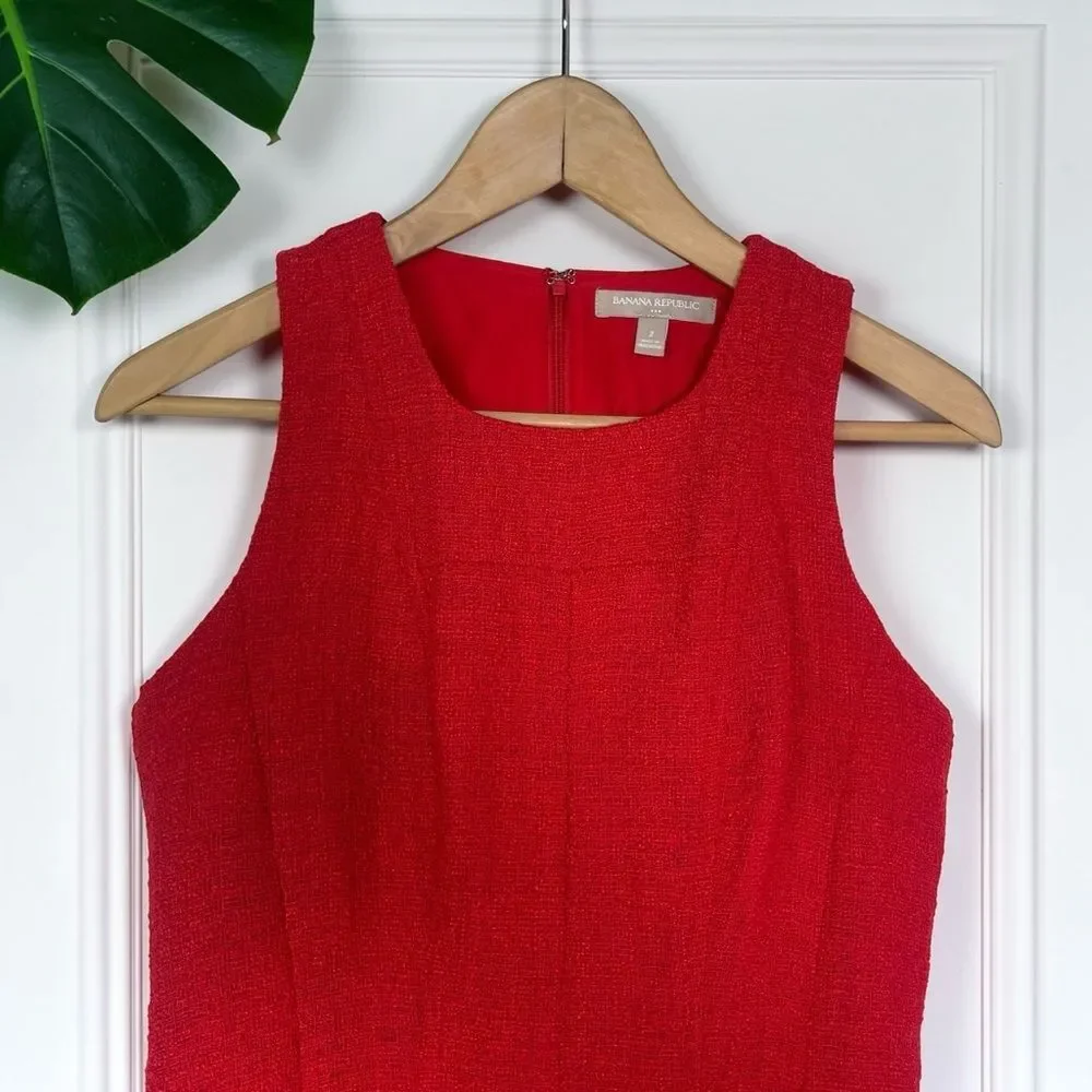 Banana Republic Red Textured Tweed Fit & Flare Dress
